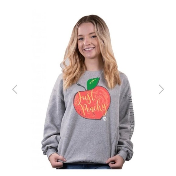 SIMPLY SOUTHERN JUST PEACHY LONG SLEEVE CREW GRAY SWEATSHIRT size small - Picture 1 of 11